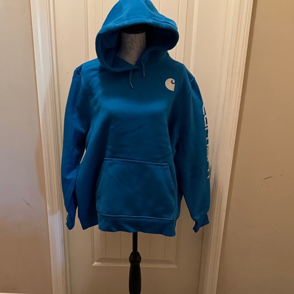 Carhartt Women’s Bright Blue Logo Pullover Hoodie - Picture 2 of 5